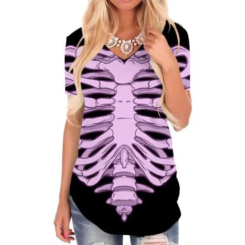 Giyu Brand Skeleton T Shirt Women Hip Hop Funny T shirts Rock V-neck Tshirt Gothic Tshirts Printed Womens Clothing Summer Cool