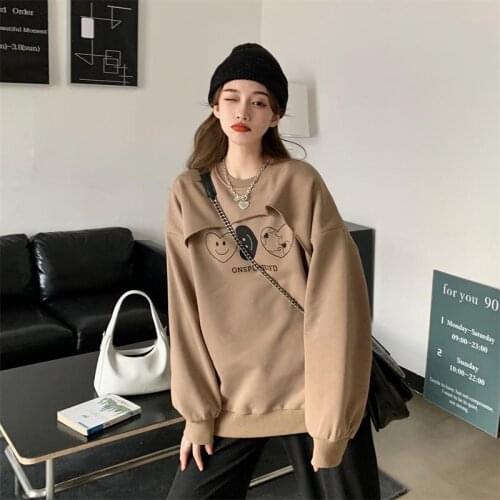 Womens Sweatshirts Japanese Harajuku Ulzzang Vintage Lazy Retro Love Print Sweatshirt Female Korean Kawaii Clothing For Women