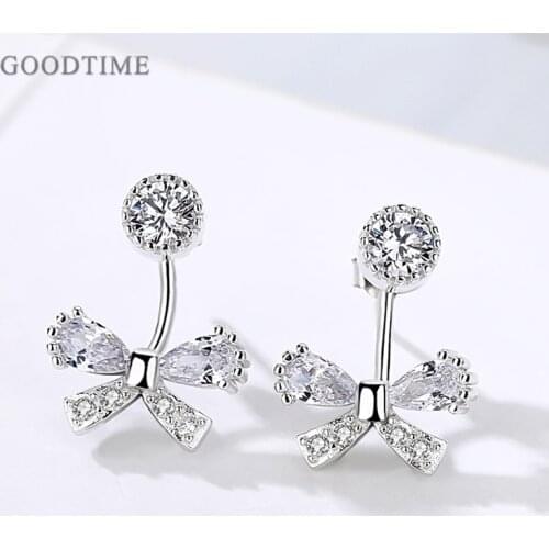 Trendy Women Earring Pure 925 Sterling Silver Earring Rose Gold Color Bow Earrings Heart-shaped Ear Jewelry Anniversary Gift