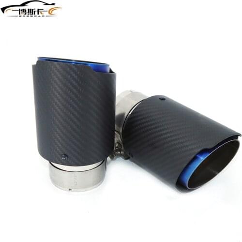 1pcs exhaust pipe modified carbon fiber twill bright material exhaust tail throat 304 roasted blue 170mm length tail mouth DZ011