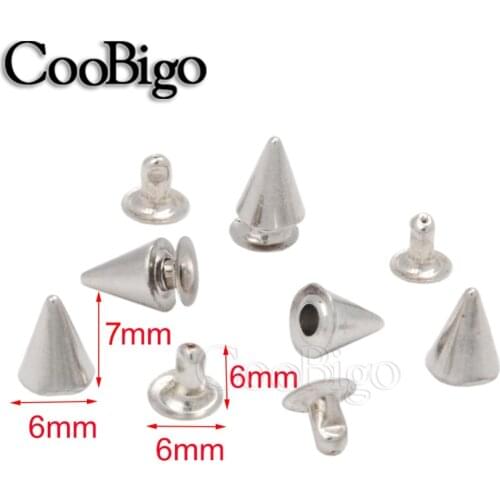100pcs Cone Double Rivet Studs Collision Nail Bullet Spike DIY Pets Collar Belt Punk Rock Leather Bracelet Bag Craft 6x8mm