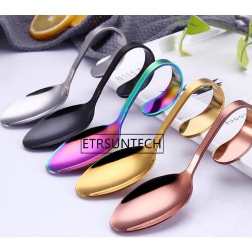 100pcs Creative Dessert Spoon Kitchen Stainless Steel Curved Handle Tableware Salad Donuts Cupcake Buffet Cake Tools