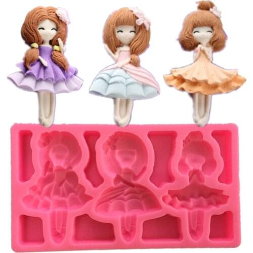3 Kawaii Girl Princess Dolls Silicone Mold Fondant Epoxy Resin Aroma Stone Ornaments Mold For Pastry Cupcake Decorating