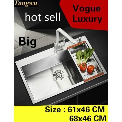 Free shipping Apartment kitchen manual sink single trough do the dishes big luxury 304 stainless steel hot sell 61x46/68x46 CM