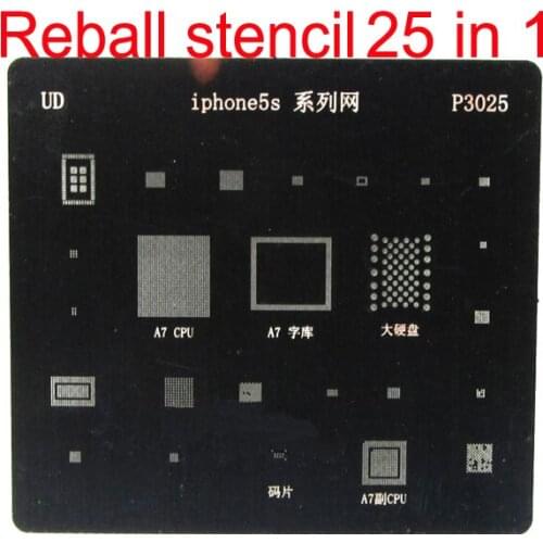 Free shipping cell Phone Rework Repair 25 in 1 BGA Reballing Stencils for iPhone 5S BGA Reball Template Direct Heating Tools