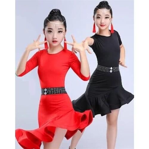 Kids Latin Dress Costume children competition Ballroom Dance Spandex for Girls Salsa Rumba Cha Cha Samba Tango ruffle skirts