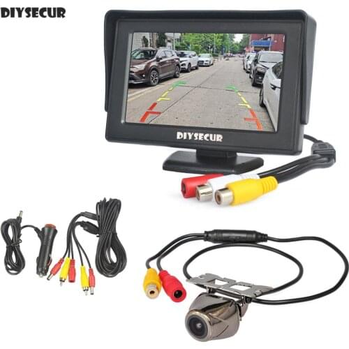 DIYSECUR Wired 4.3inch TFT LCD Video Car Monitor 2 Video Input + Car Camera Rear View Security System Parking Reversing System
