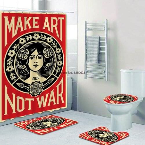Home Decor Modern Shepard Fairey Poster Shower Curtain Set for Bathroom Accessories Street Wall Art Bath Curtain Mats Rug Carpet
