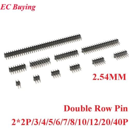 10pcs Double Row Pin Male 2.54mm Pitch Pin Header Connector Strip 2*2P/3/4/5/6/7/8/10/12/20/40P 2x2P/3/4/5/6/7/8/10/12/20/40P