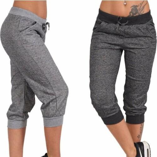 3/4 Joggers In Soft Sweatshirt Fabric, Drawstring Elasticated Waist, Side pockets, Legs with Ribbed Hems, Sports Trousers Pants