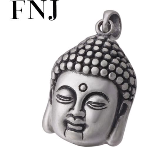 FNJ 925 Silver Pendant Buddha Lucky Hang 100% Original Pure S925 Thai Silver Men Pendants for Women Jewelry Making