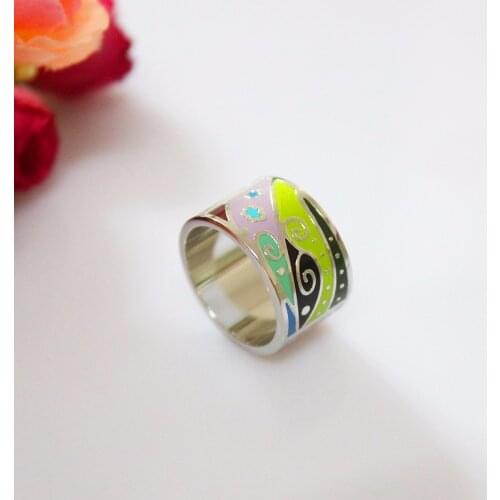 Hot Selling European Silver Plated Classical Green World Design Enamel Jewelry Ring