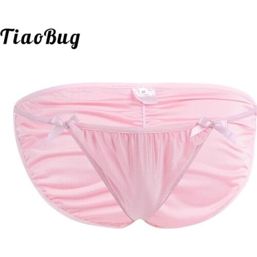 Hot Sexy Men Erotic Gay Underwear Soft Stretchy Solid Color Bowknots Sissy Panties Lingerie Bikini Briefs Male Underpants