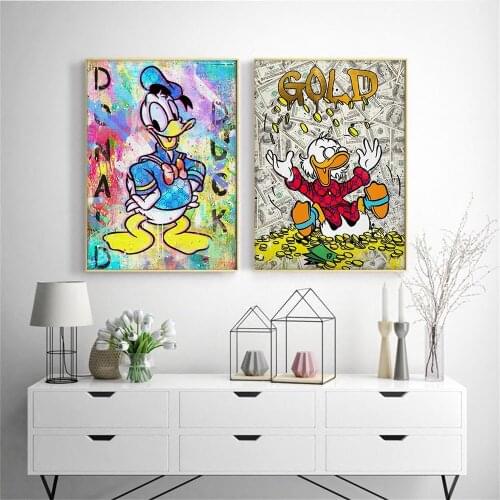 Disney Donald Duck Color Gold Anime Canvas Painting Wall Art Poster Print For Living Children Room Decoration Pictures Best Gift