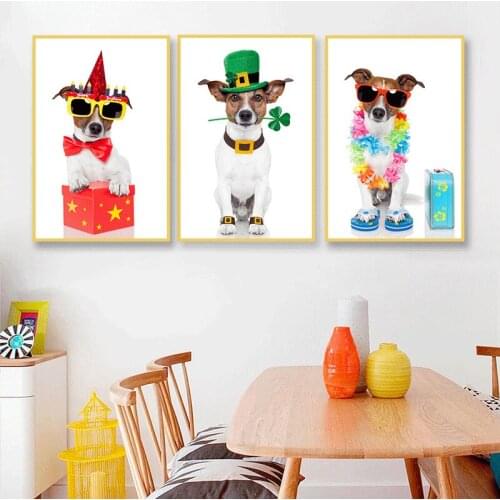 Lovely Cute Clover Dog Celebrate Canvas Painting Prints Poster Cute Animals Living Room kid Room Home Decor Wall Art Picture