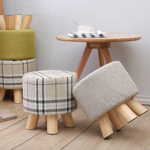 28x25cm Round Taboret Stool Wooden Bedroom Dining Furniture Shoe Rack Footstool Soft Pouf Beach Ottoman Makeup Chair (4 legs)