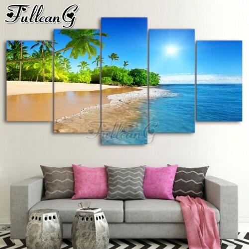 FULLCANG 5 piece diy diamond painting large seaside spring scenery full square round mosaic embroidery multi-picture kit FC2222
