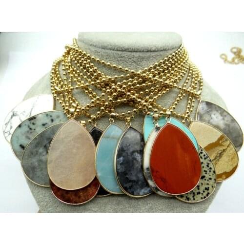 Natural stone aventurine tiger eye Quartz Crystal Turquoises water drop pendant for diy Jewelry making necklace Accessories1PCS