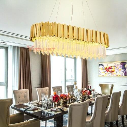 New Modern Crystal Chandelier Luxury K9 Crystal Square Gold Oval Round LED Hanging Lamps Living Room Bedroom Lights