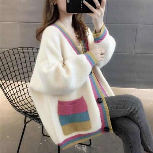 2022 New Spring Autumn Female Sweater Korean Style Striped Women New Long-sleeved Button Harajuku Women Sweater Cardigan
