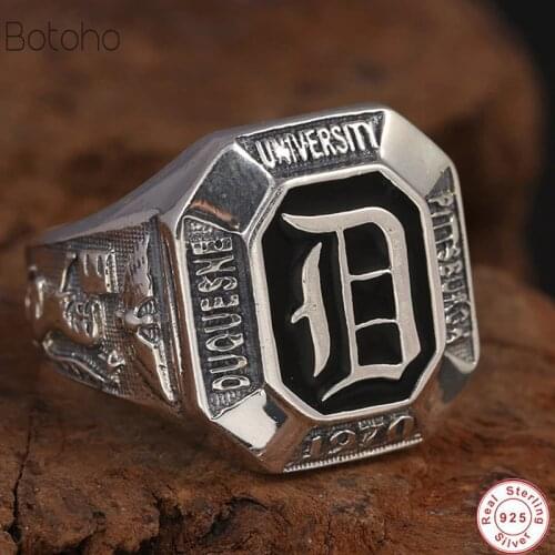 New Real Silver colour 925 Mens Signet Ring The Vampire Diaries Rings For Men Black Punk Rock Classic Gift Cool Movies Jewelry