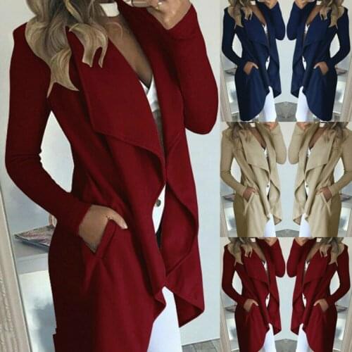 Fall / winter 2021 fashion womens loose long sleeve cardigan windbreaker Lapel top new womens solid coat windbreaker