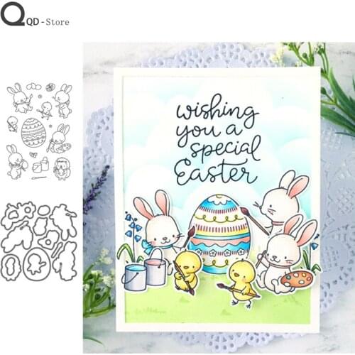 Easter Bunny and Eggs Cutting Dies Stamps Dies Scrapbooking Mold Cut Handmade Tools DIY Craft Decoration 2021 New Metal Dies