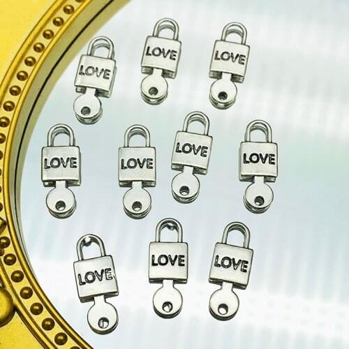 10Pcs 25*10mm Antique Silver Color Key and Lock Charm Handmade Craft Padlock Charms For DIY Jewelry Making Accessories Wholesale