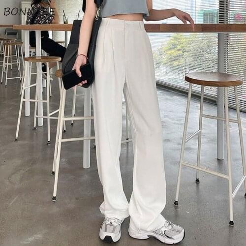 Casual Pants Women Wide Leg Solid Baggy All-match Summer Plus Size S-4XL High Waist Plain Korean Style Feminine Trousers Student