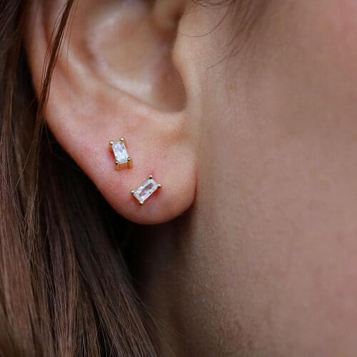 925 sterling silver vermeil minimal various color earring for girls kids cute rainbow tiny delicate baguette cubic zirconia stud