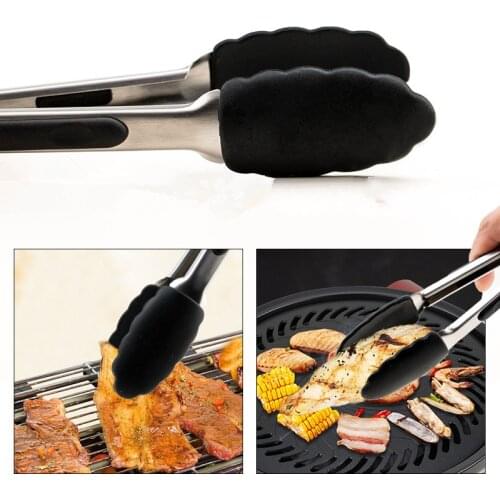 Stainless Steel Food Tongs Non-Slip Barbecue Meat Buffet Steak Clip Salad Bread Cooking Clamp Hotel Fruit Folder Kitchen Tools