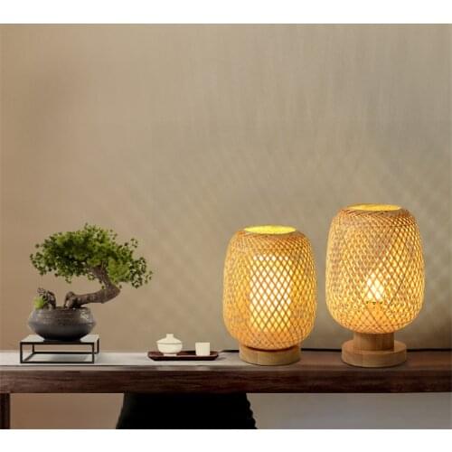 Nordic Japanese bamboo lantern table lamps bedroom bedside lamp hotel living room decoration study desk table lights fixtures