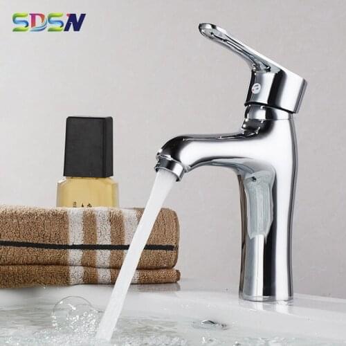 Bathroom Basin Faucet SDSN Quality Brass Bathroom Fixture Home Home Hot Cold Basin Sink Faucet Polished Chrome Bathroom Taps