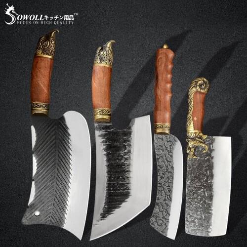Sowoll Handmade Forged Butcher Cleaver Knife Set Longquan Chopping 7CR17 Sword Survival Hiking Camping Outdoor Slicer Chinese