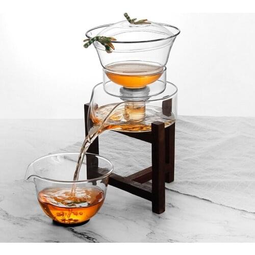 Creative Glass Teapot Household Heat-resistant Glass Flower Teapot Lazy Semi-automatic Tea Maker Pastoral Imitation Stone Teapot