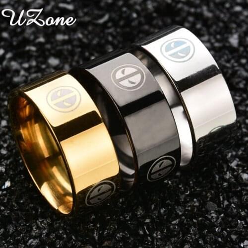UZone Trendy Deadpool Logo Band Ring 316L Stainless Steel Three Colors Jewelry Ring For Men Fans Souvenir