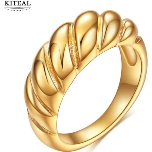 KITEAL High Quality Gold Filled size 6 7 8 Maiden wedding ring for women wave bread shape fashion jewelry