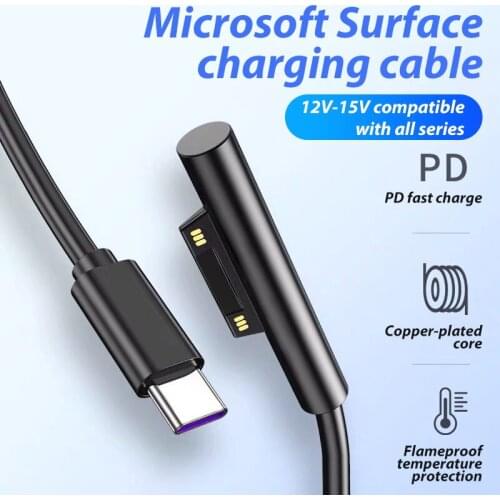 1.8m USB Type C Power Supply Head Charger 65W 15V PD Fast Charging Cable for Microsoft Surface Pro 3 4 5 6 GO book2 book 1