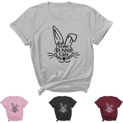 Bunny Say Chocolate Letter Print Women T Shirt Short Sleeve O Neck Loose Women Tshirt Ladies Tee Shirt Tops Camisetas Mujer
