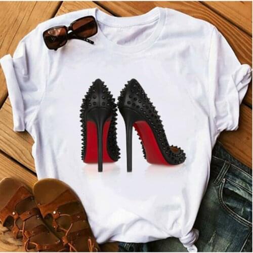 Women Summer Short Sleeve Floral Shoe Fashion Lady T-shirts Top T Shirt Ladies Womens Graphic Female Tee T-Shirt
