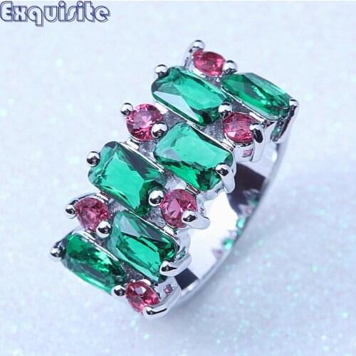 Classic Green Cubic Zirconia Silver Color Rings for Women Red Crystal Wedding Engagement Party Ring Fashion Jewelry A108