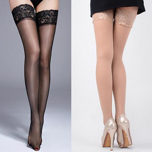 Women\s Sexy Lace Top Silicon Strap Anti-skid Thigh Nightclub High Stockings
