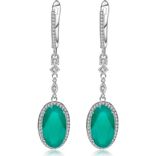 Gems Ballet 12.50Ct Natural Green Agate Vintage Earrings For Women 925 Sterling Silver Gemstone Drop Earrings Fine Jewelry