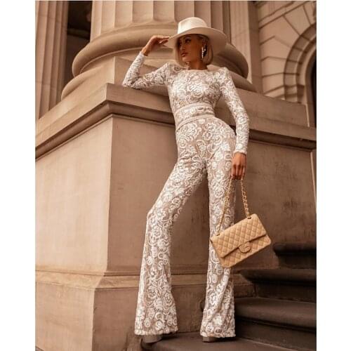 Sexy Women Bodycon Jumpsuit New Fashion Style Long Sleeve O Nedck Sequin Elegant Party Jumpsuit