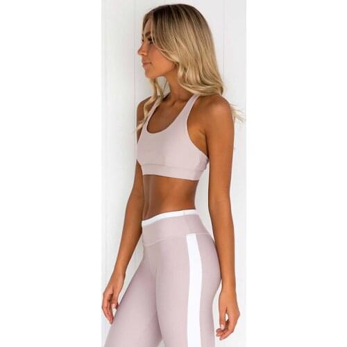 2 Pcs Women Yoga Outfits Sleeveless Solid Color U-shaped Neck Crop Top + Striped Trousers Sports Suit Slim Tracksuit