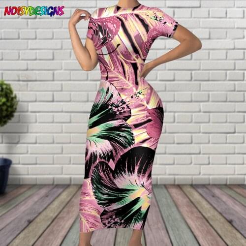 NOISYDESIGNS Summer New Ladies Dress Fashion Womens Dresses Hawaiian Tropical Floral Print Long Tight Dress Wholesales