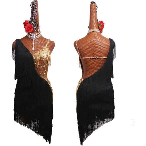Black Fringed Sequins Latin Dance Dresses Women Professional Latin Dance Competition Clothing High-end Tassel Latin Dress
