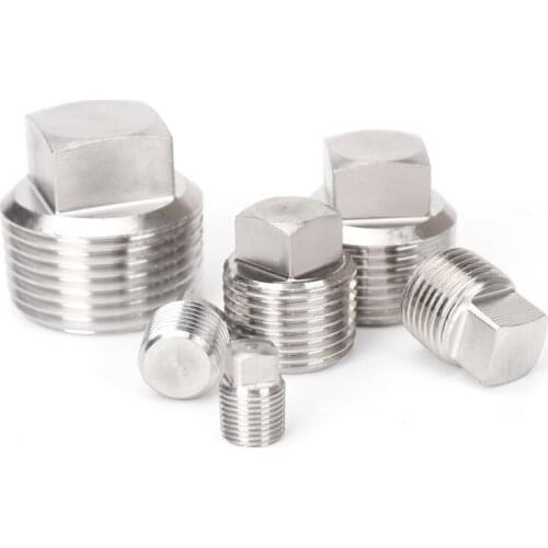 Pipe Square Head Plug 1/8" 1/4" 3/8" 1/2" 3/4" 1" BSPT NPT Male Threaded 304 Stainless Steel Socket Pipe Fittings