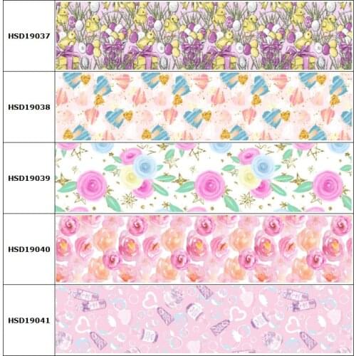 10yard Hot Sell Flower Heart Rosa Pink Colorful Cartoon Grosgrain Ribbon Accessory Hairbow Headwear Decoration DIY 38MM 75MM