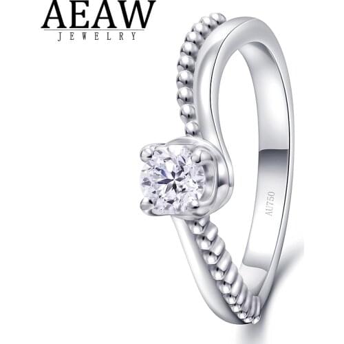 100% Real Natural Diamond 0.1CT 3.0MM Round Cut Diamond Ring Prong Setting Solid Real 18k White Gold For Women